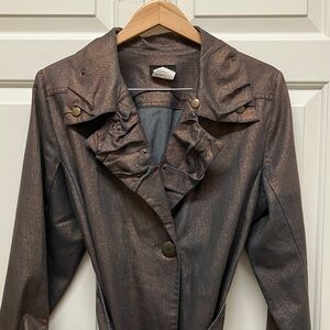 Linda Lundstrom designer jacket with snap and grommet details, bronze brown, 10